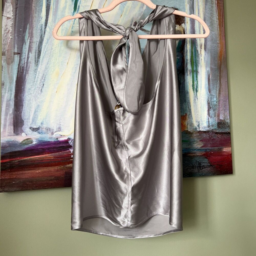 Ramy Brook S Harriet Halter Silk Gray Charmeuse Slvless Top Blouse Shirt NWT - Picture 7 of 11